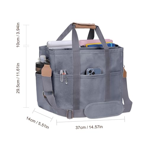 Image of Utility Large Canvas Tote Bag with 13 Pockets Compartments, Multi Crossbody Tote Bag Work Shoulder Bag Travel Bag