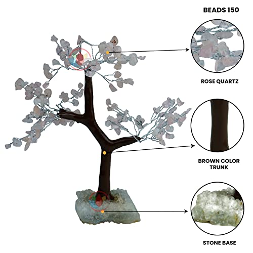 Image of REMEDYWALA Charged Energized Rose Quartz Crystal Tree Cluster Stone Base for Reiki Healing Rose Quartz Stones Crystal Tree 150 Beads