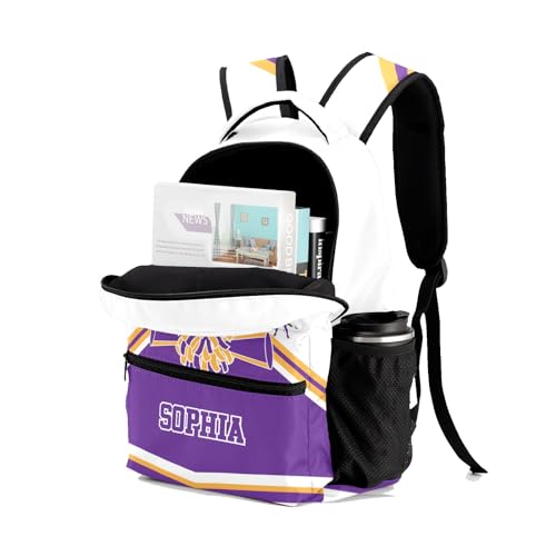 Personalized Purple Yellow Cheerleader Custom Backpack Waterproof Multifunctional Daypack with Name Gift4