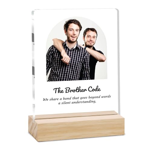 Image of Giftplease Customized Photo and Text Frame with Wooden Stand | Personalised Printed Photo Frame | Gift for Brother | Birthday | (Transparent, 5MM, 6 * 8 Inches), Tabletop BG 07