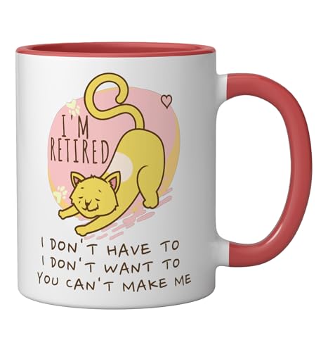 Taza de cerámica roja y blanca 11 oz con gato divertido miniatura 2