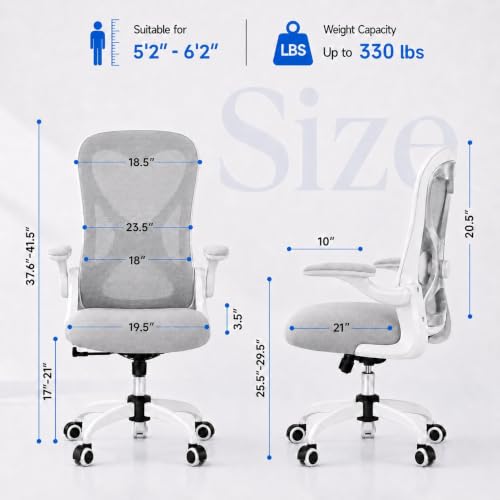 Image of Ergonomic Home Office Chair, 4-Way Lumbar, Thick Cushion, 330LBS (Gray /Finish Silver)