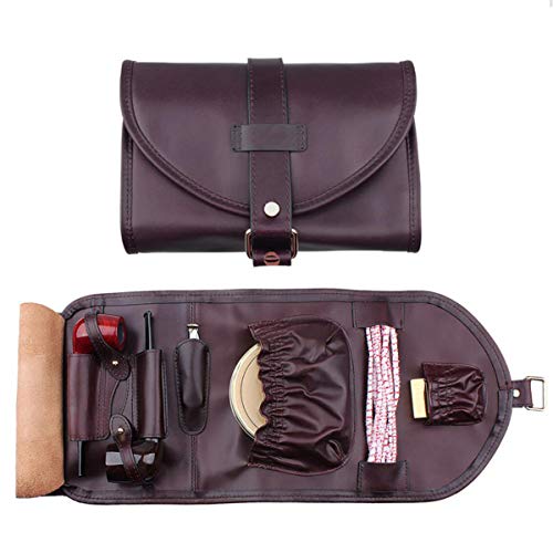 Preisvergleich Produktbild WJH Tabakbeutel echtes Leder Rindsleder Reise Tragbarer Tabak-Kasten-Multifunktionswerkzeug-Pack Geschenk für Weihnachten Vatertag,Red Brown