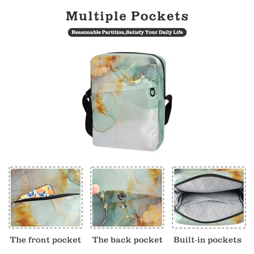 Crossbody Bag Green Gold White Marble Messenger Bag for Women Men Purse Shoulder Bag Satchel Bag with Adjustable Strap 214B40462
