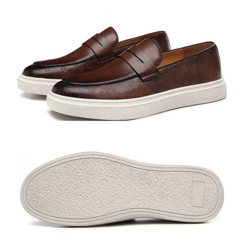 Men's Leather Platform Penny Loafers Fashion Round Toe Slip On Tuxedo Dress Shoes for Party Wedding Smoking Shoes2