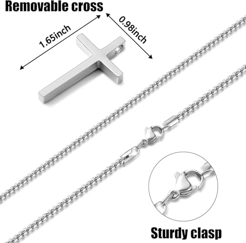 MDNODEQ 2 Pcs Cross Necklace for Men Women,Stainless Steel Pendant Silver Black Crosses Chain Jewelry Gifts 23.6 inches — view 2