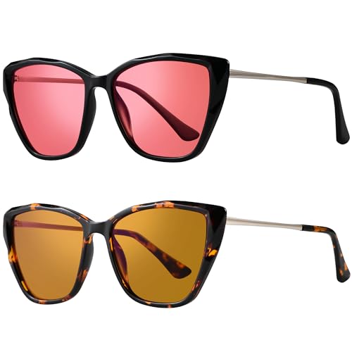 Image of Indoor Fluorescent-41 Pink & Outdoor Fluorescent-60 Brown Tinted Blue Light Blocking Glasses Cat Eye Migraine Light Sensitivity Computer Glasses Photophobia Fluorescent LED Glare Women AB3304