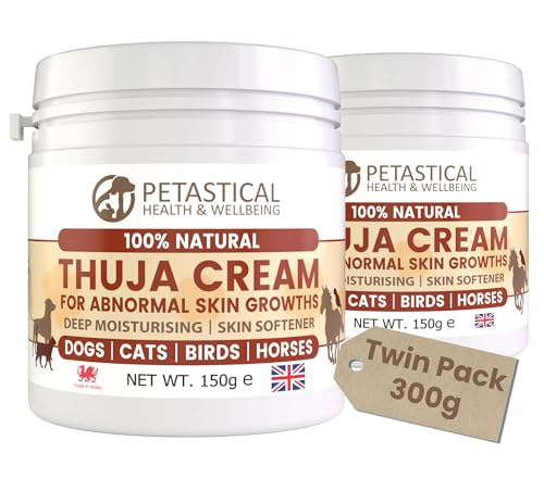 Petastical Thuja Cream for Dogs, Cats, Horse, Birds - Cooling Skin Care, Deep Moisturising, Traditionally used for Abnormal Skin Growth, Warts, Sarcoids - All Natural - 300g - Made in UK