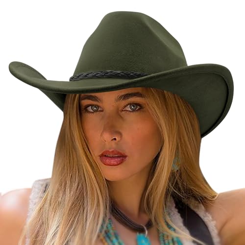 AQOKKA Western Cowboy Hat for Women Men Wide Brim Retro Felt Fedora Cowgirl Hats Classic Unisex Rolled up Caps Outdoor