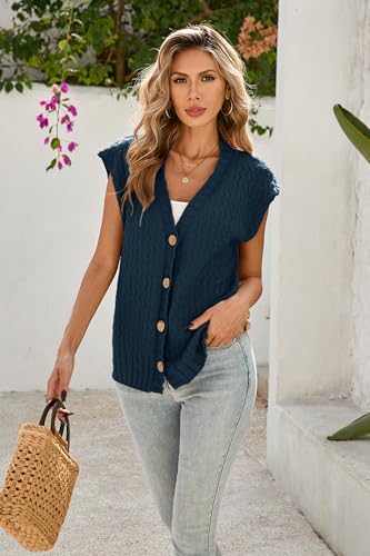 Image of Cakulo Womens Cable Knit Sweater Vest 2025 Oversized Sleeveless Button Down Summer Cardigan Sweaters Tops