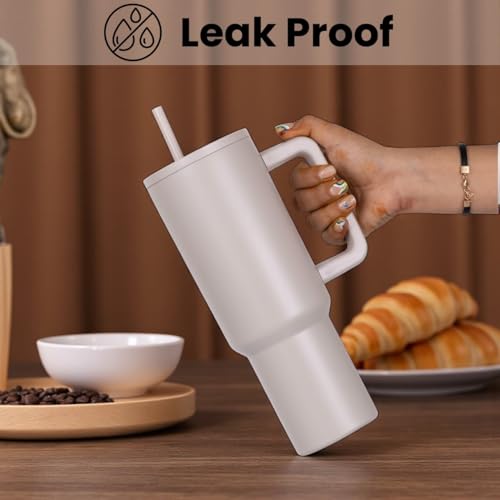 Image of Tumbler with lid and Straw 1200ML Cup Stainless Steel Vacuum Insulated Tumbler for Water, Iced Tea or Coffee 1.2L Office Gym Travelling (40-Oz-Rose)