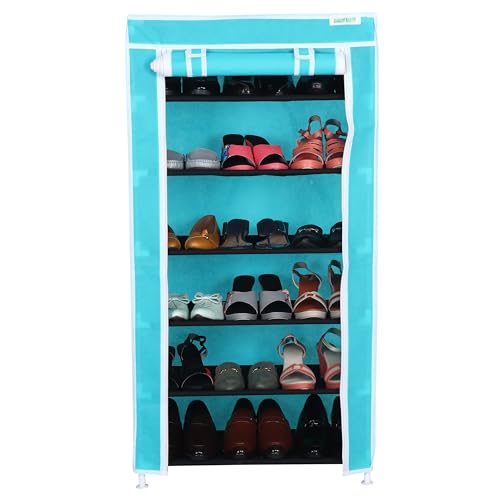 Image of FLIPZON Premium 6-Tiers Shoe Rack /Multipurpose Storage Rack with Dustproof Cover (Iron Pipes, Non Woven Fabric, Plastic Connector) (Green)