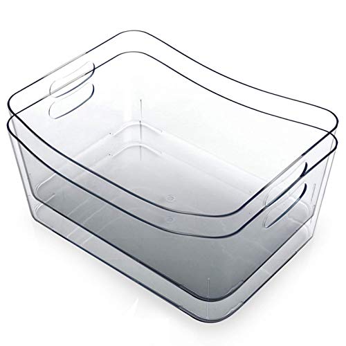 BINO Clear Plastic Storage Bin with Handles 2 Pack- Small - Plastic Storage Bins for Kitchen Cabinet and Pantry Organization and Storage - Home Organizers and Storage - Refrigerator and Freezer