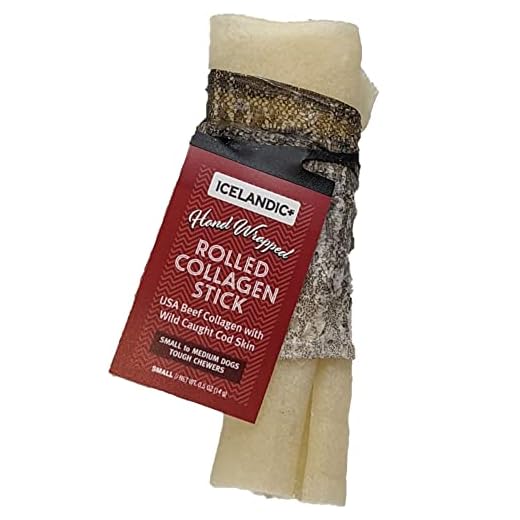 Icelandic+ Rolled Collagen Stick: Beef & Cod Skin - 4" Dog Crew Treat, Hand-Wrapped Fish, 2 Ingredient Pet Snacks, Dental Health, Rawhide Alternative