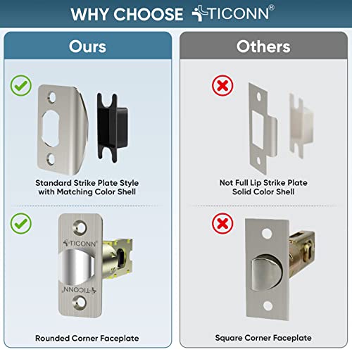 TICONN Heavy Duty Reversible Square Door Handles for Bedrooms and Bathrooms (2 Pack, Privacy, Satin Nickel)