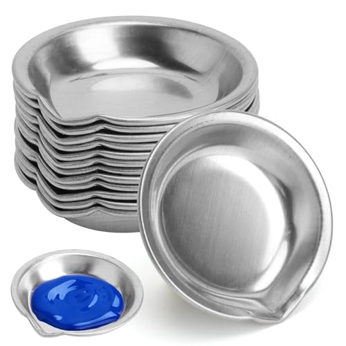 TMZELOA 12 Godets Peinture INOX Mini Palette Ronde 5cm avec Bec Verseur coupelle Peinture réutilisable Palette de mélange pour Artiste école Atelier pour Aquarelle...