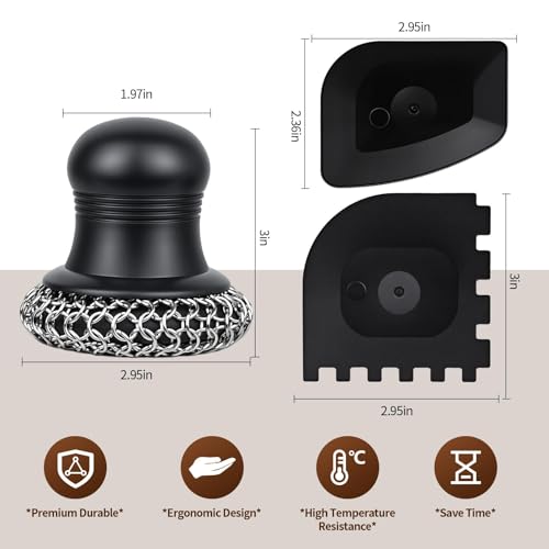 Image of 316 Upgraded Cast Iron Scrubber with Pan Scraper,Cast Iron Cleaner for Grill Pan Skillet Wok Carbon Steel,Ergonomic to Hold Easy to Use Dishwasher Safe ((Large Chain Mail,2pcs))
