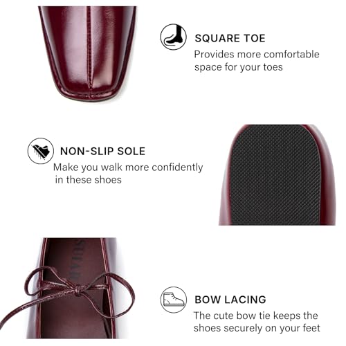 Image of Lace up Ballet Flats Women Square Toe Mary Jane Flats Bow Slip On Comfortable Ballerina Shoes