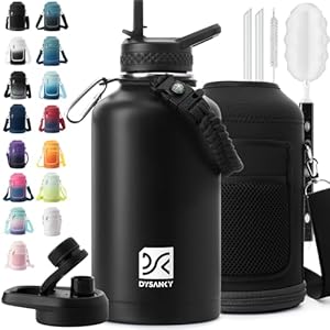 DYSANKY Insulated Water Bottle | Thickened Stainless Steel Vacuum Metal | Portable Sports Half Gallon Large Water Jug for Gym and Hiking with Straw, Carrier Bag, Handle Strap | BPA-Free 64 oz