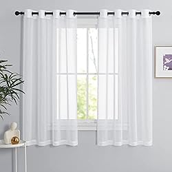 Amazon Visillos Cortos PONY DANCE Cortinas y Visillos Blancos 2 Piezas Visillos Cortos para Ventanas Salon/Dormitorio/Cocina Cortinas con Aspecto de Lino Cortinas Blancas Transparentes con Ojales, 140x160cm