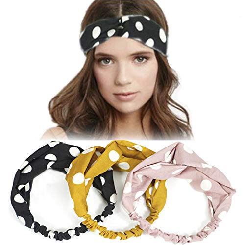 Yean Boho Headband Polka Dot Hair Band Cross Turban Head Wrap Yoga Sport Headbands for Women and Girls(Pack of 3)