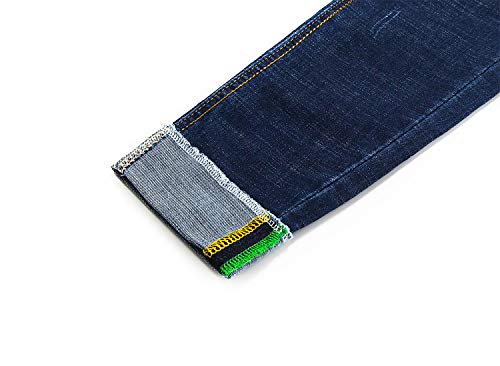 Kidscool Space Meninos Letras Tinta a Óleo Decoração Punho Rasgado Elástico Slim Jeans, Deep Blue, 8