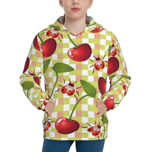 Cherries and Ladybirds Kid Hoodies Boys Sweatshirts Girls Pullover with Pocket