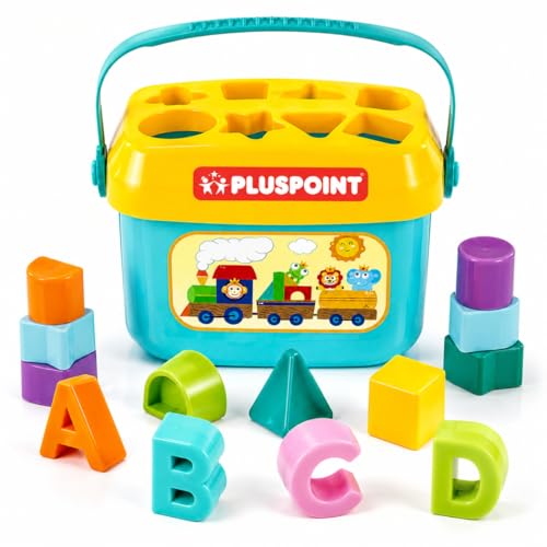 Image of PLUSPOINT Baby's First Educational Shape Sorting Blocks Toy Set | 16 Pcs ABCD Learning Blocks & Shape Sorter | Early Development Activity Toy for 6 Months to 2 Years Old Boys & Girls