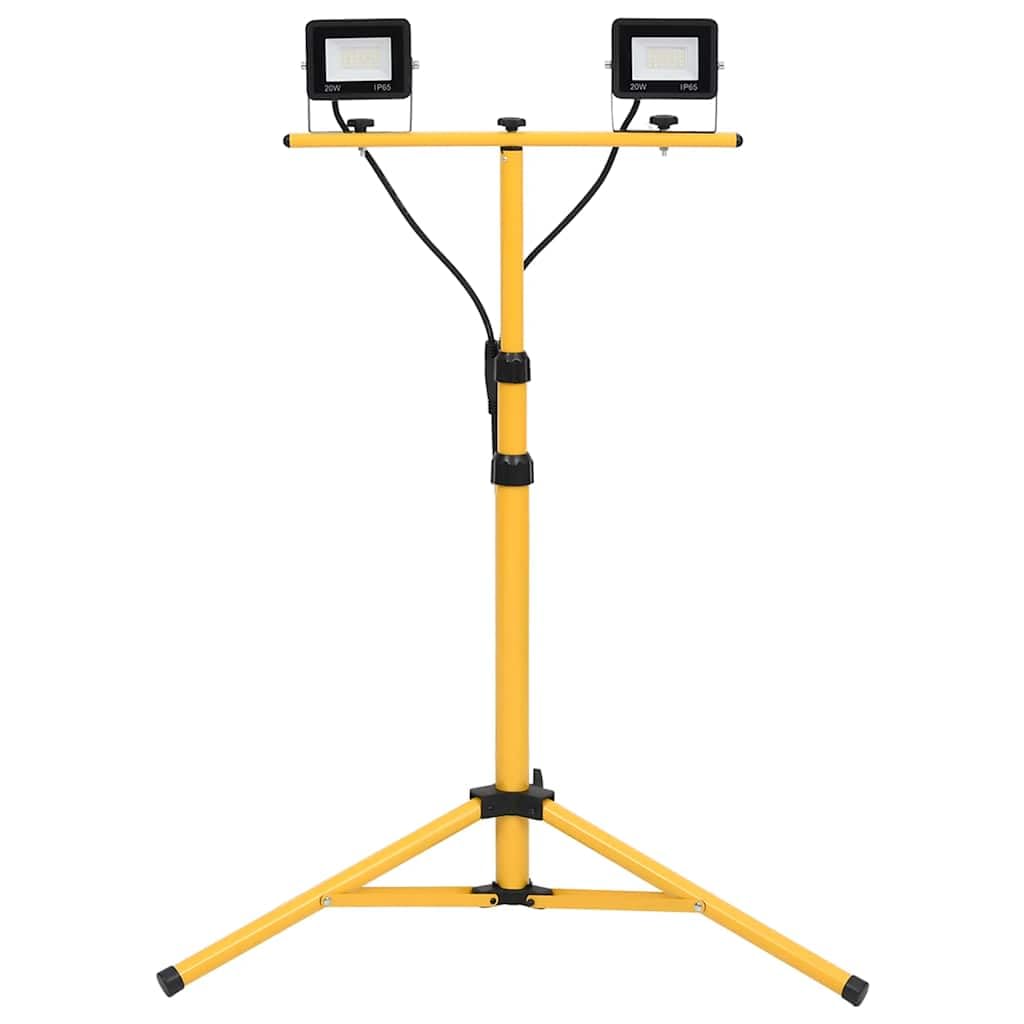 Reflektor budowlany LED ze statywem 2 x 20 W, teleskopowa lampa robocza zimna biel 6000 K, 2800 lm, ochrona IP, regulowany reflektor na plac budowy, do warsztatu i garażu, kabel 3 m