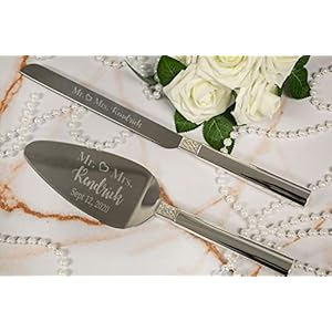 Waterford lismore diamond silver personalized wedding cake knife and server set custom engraved wedding cake cutting set accessories and gifts for the bride and groom  urban country home decor