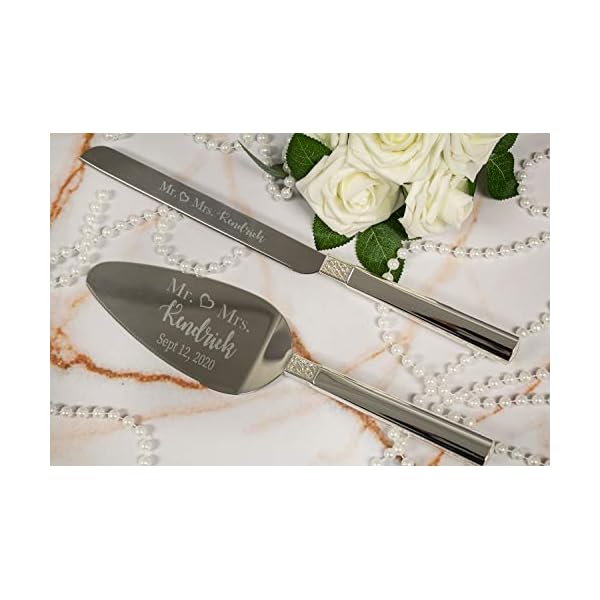 Waterford lismore diamond silver personalized wedding cake knife and server set custom engraved wedding cake cutting set accessories and gifts for the bride and groom  urban country home decor