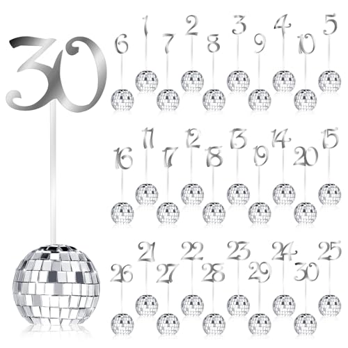 Wedding Table Numbers 1-30 Silver Disco Ball Table Number Holders...