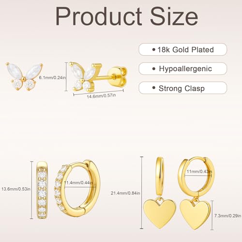 Hoop Earrings for Women Dainty Gold Earrings, 14K Plated Hypoallergenic Stud Earrings Set Cartilage Earrings for Multiple Piercing for Women2