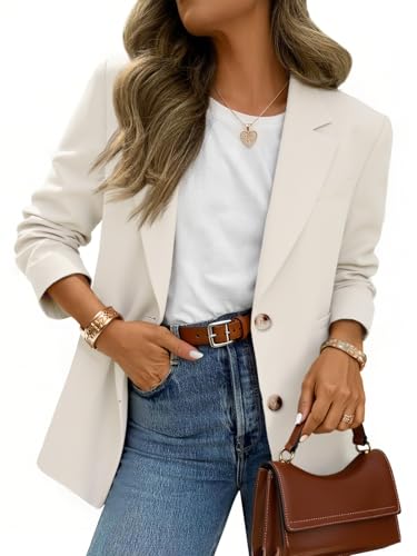 Cicy Bell Womens Business Casual Blazers Long Sleeve Button Down Work Suit Jackets Lapel Collared Lightweight Blazer White