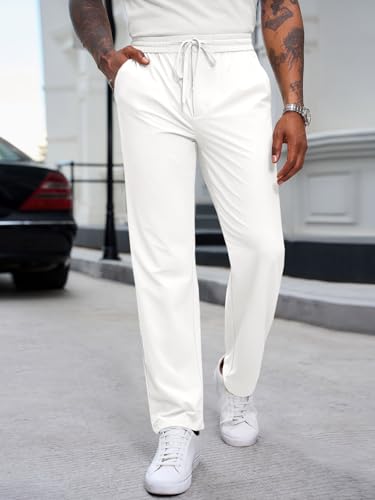 Runcati Mens Stretch Golf Pants Casual Slim Fit Dress Pants Elastic Waist Drawstring Lightweight Trousers2