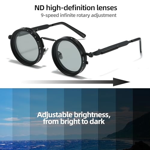 Adjustable Tint Sunglasses, 1-9 Gears Nightshift Glasses Retro Round Polarized Dimming Glasses ND Filter Lenses3