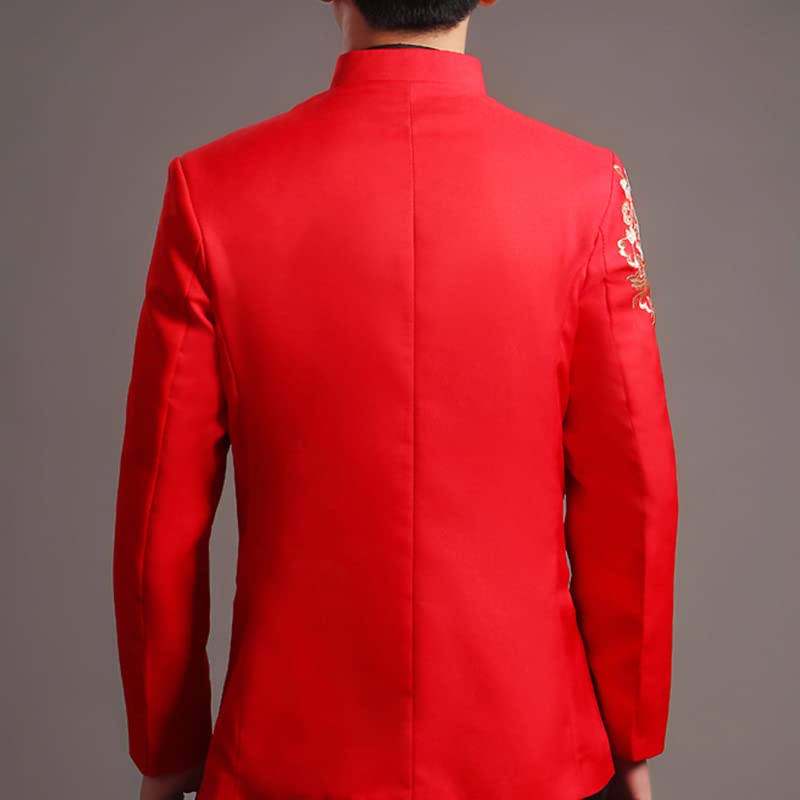 Aoleaky Chinese Style Wedding Jacket Men Embroidery Pattern Tang Tunic Suit Mandarin Stand Collar Red/White4