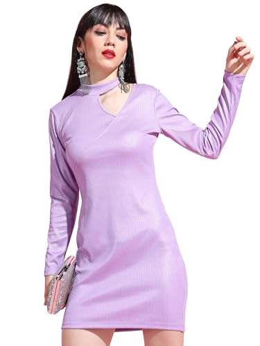 Image of Tokyo Talkies Women's Long Sleeves One Shoulder Solid Dresses | Stylish Dresses | Party Dresses