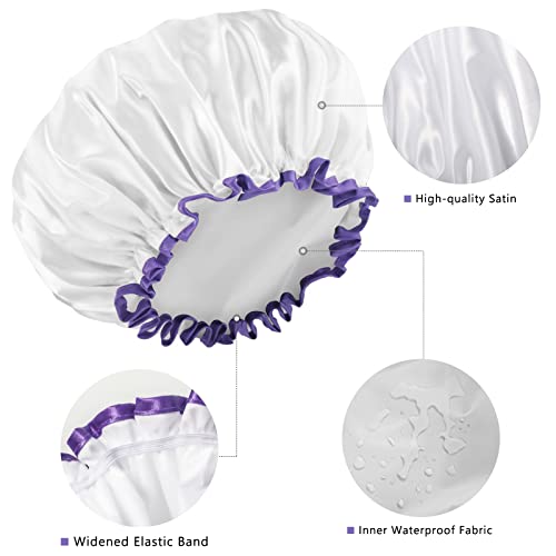 Aquior Shower Cap, Shower Cap for Women Reusable Waterproof, Large Bath Hair Cap for All Hair Lengths, Ladies, Men and Kids (White)