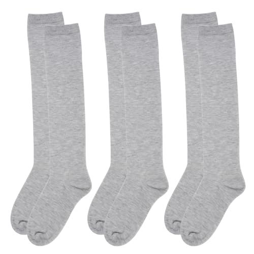 Dxhycc 3 Pairs Girls Knee High Socks Soft Cotton School Uniform Dress Socks Long Over The Knee, Grey