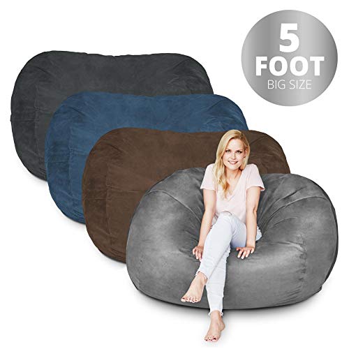 Lumaland Bean Bag Chair | 5 Foot & Dark Grey | Microsuede Cover