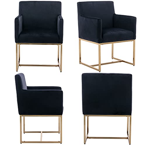 Vescasa Velvet Upholstered Dining Chair With Arms, Mid Century Modern Padded Kitchen Chair With Gold Metal Frame For Restaurant, Dining Room, Set Of 2 Black #TOP7