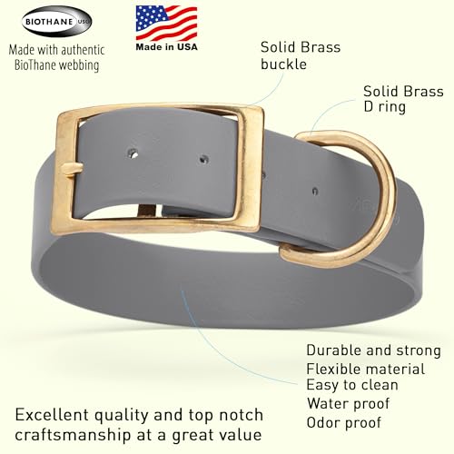 Image of Viper Biothane Heavy Duty Waterproof Dog Collar Strong Coated Nylon Webbing w /Solid Brass Hardware Odor-Proof Easy to Clean High Performance Fits Small Medium or Large Dogs, Battleship Gray