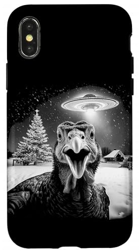 Christmas Turkey Selfie UFO Funny Black & White Vintage X}zP[X iPhone X/XS p