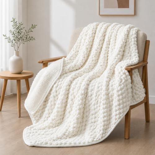Image of Alomidds Fleece Weighted Blanket for Adults 20Lbs, 60 inchx 80 inch | Cream White Double Sided Sherpa & Flannel, Fluffy Warm All Season Heavy Blanket Filled With Glass Beads