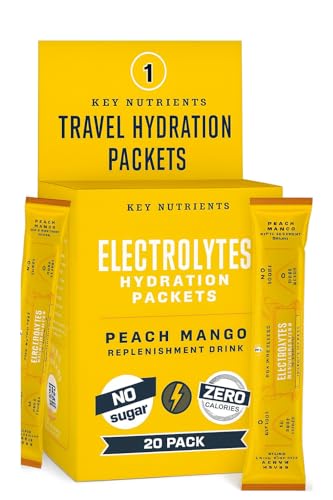 KEY NUTRIENTS Electrolytes Powder Packets - Tropical Peach Mango 20 Pack Hydration Packets - Travel Hydration Powder - No Sugar, No Calories, Gluten Free - Made in USA