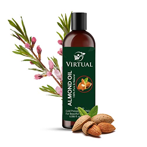 Image of VIRTUAL 100% Pure Almond Hair Oil For Hair, Skin Care, Moisturising Dry Skin Cold Pressed Oil With No Mineral (180ml)