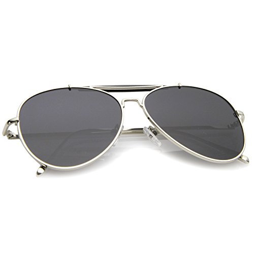 zeroUV Classic Metal Double Nose Bridge Slim Temple Super Flat Lens Aviator Sunglasses 57mm4