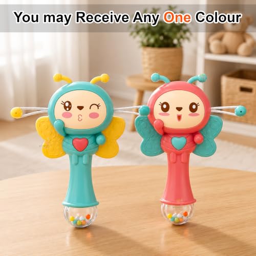 Image of WISHKEY 3-in-1 Musical Rattle Drum Teether Toy for Kids | Light & Sound Baby Rattle Toy with Butterfly Design | BPA-Free, Safe Plastic Battery Operated | Toy for Toddlers Assorted 3+ Years (Pack of 1)