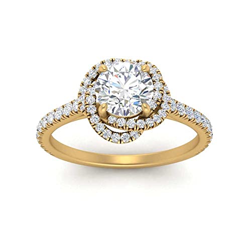 Image of 55Carat Choose Your Gemstone Flower Diamond CZ Ring Yellow Gold Plated Round Shape Halo Engagement Rings Everyday Jewelry Wedding Jewelry Handmade Gifts for Wife US Size 4 to 12